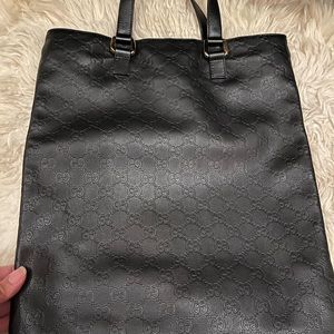 Gucci Black Leather Embossed Logo Bag